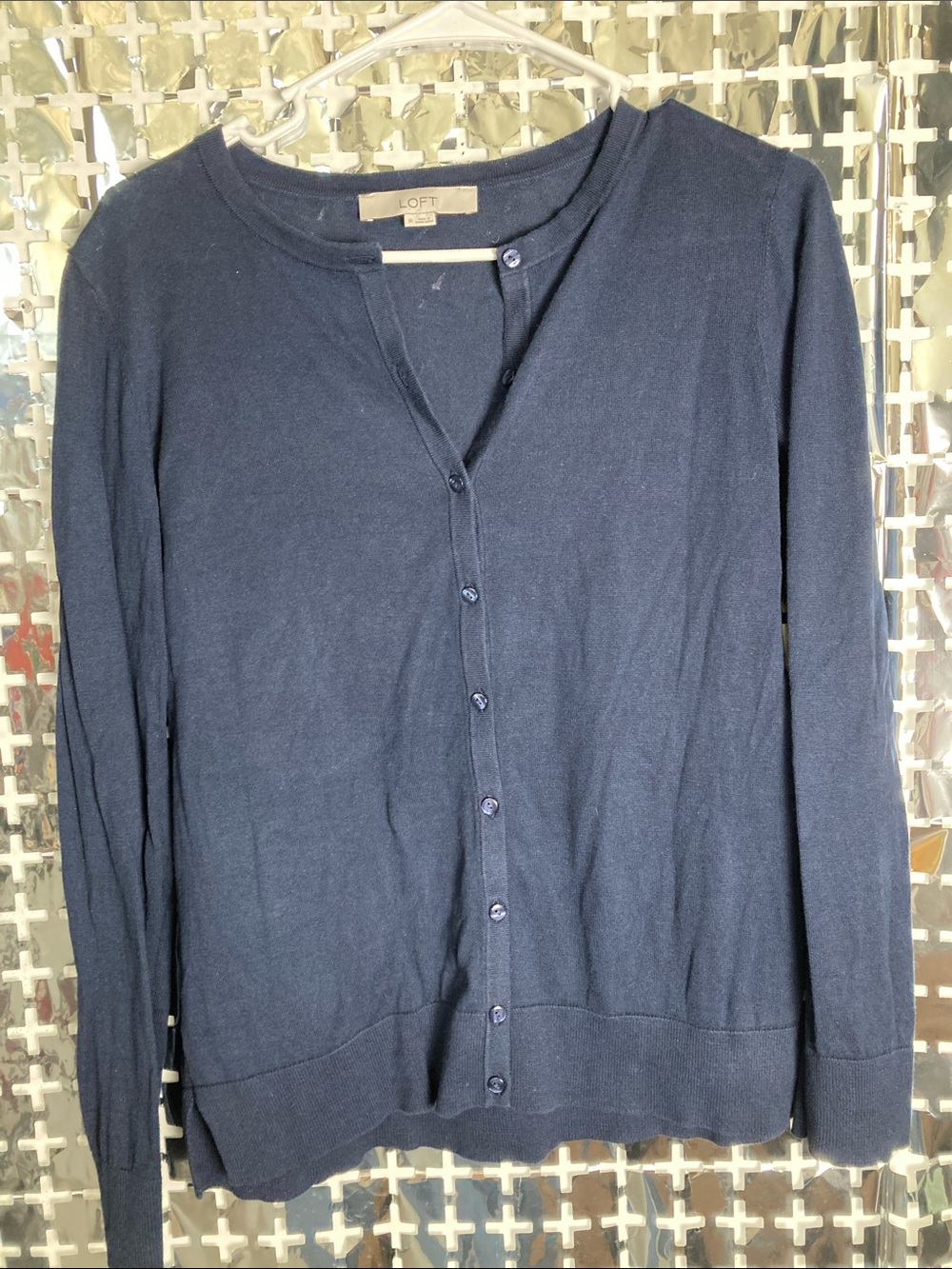 LOFT Navy Button-Front Lightweight Cardigan